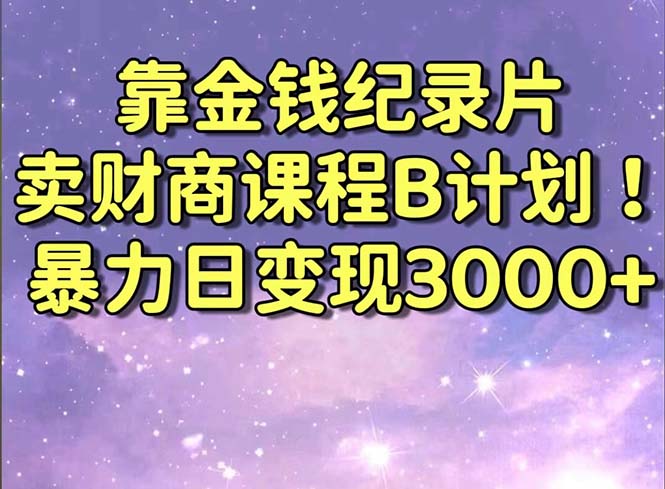 靠金钱纪录片卖财商课程B计划！暴力日变现3000+，喂饭式干货教程！-小哥找项目网创