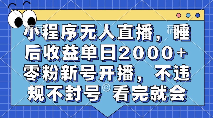 小程序无人直播，睡后收益单日2000+ 零粉新号开播，不违规不封号 看完就会-小哥找项目网创