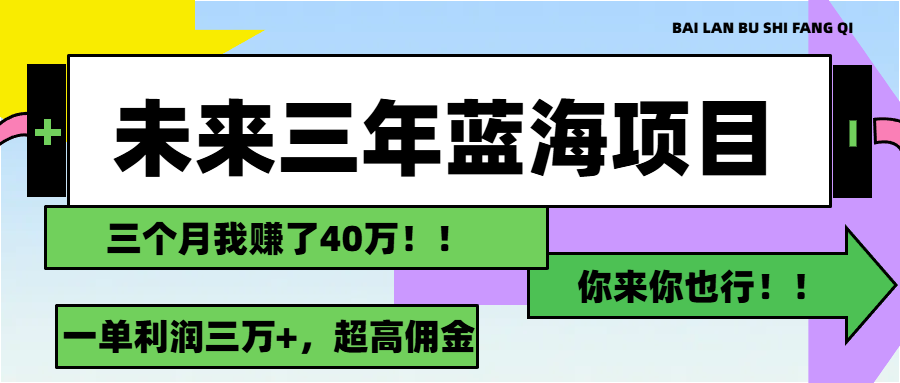 未来三年，蓝海赛道，月入3万+-小哥找项目网创