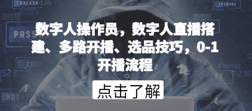 数字人操作员，数字人直播搭建、多路开播、选品技巧，0-1开播流程-小哥找项目网创