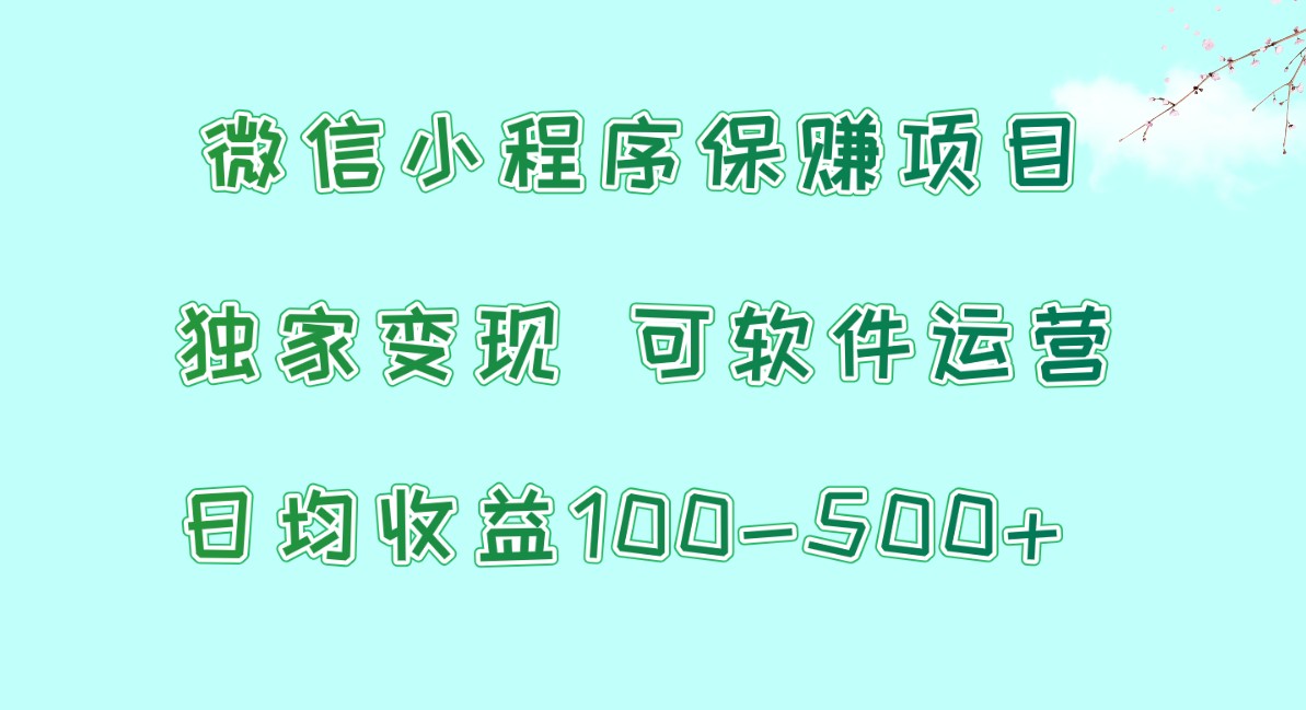 微信小程序保赚项目，日均收益100~500+，独家变现，可软件运营-小哥找项目网创