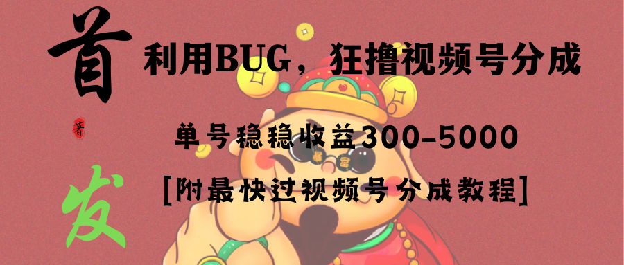 全网独家首发，视频号BUG，超短期项目，单号每日净收益300-5000！-小哥找项目网创