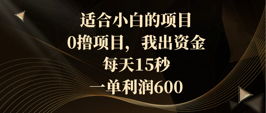 适合小白的项目，0撸项目，我出资金，每天15秒，一单利润600-小哥找项目网创