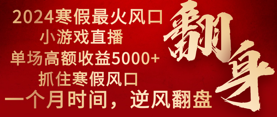 2024年最火寒假风口项目 小游戏直播 单场收益5000+抓住风口 一个月直接提车-小哥找项目网创