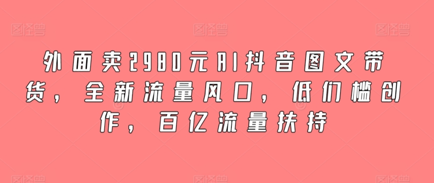 外面卖2980元AI抖音图文带货，全新流量风口，低们槛创作，百亿流量扶持-小哥找项目网创