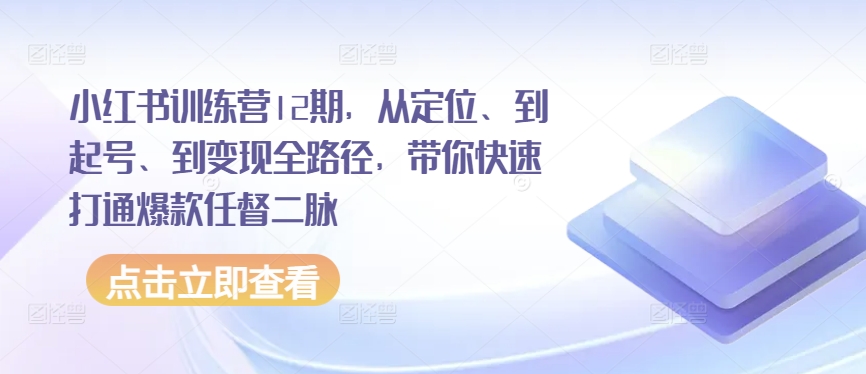 小红书训练营12期，从定位、到起号、到变现全路径，带你快速打通爆款任督二脉-小哥找项目网创