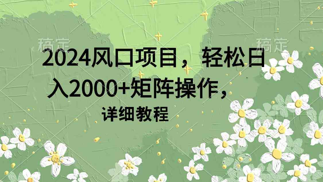 （9652期）2024风口项目，轻松日入2000+矩阵操作，详细教程-小哥找项目网创