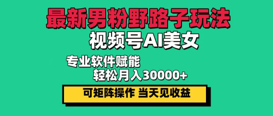 （12909期）最新男粉野路子玩法，视频号AI美女，当天见收益，轻松月入30000＋-小哥找项目网创