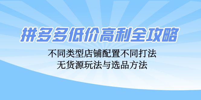 （12897期）拼多多低价高利全攻略：不同类型店铺配置不同打法，无货源玩法与选品方法-小哥找项目网创