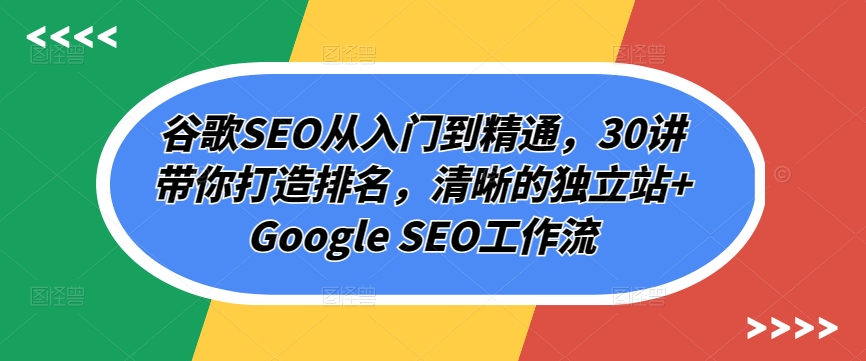 谷歌SEO从入门到精通，30讲带你打造排名，清晰的独立站+Google SEO工作流-小哥找项目网创