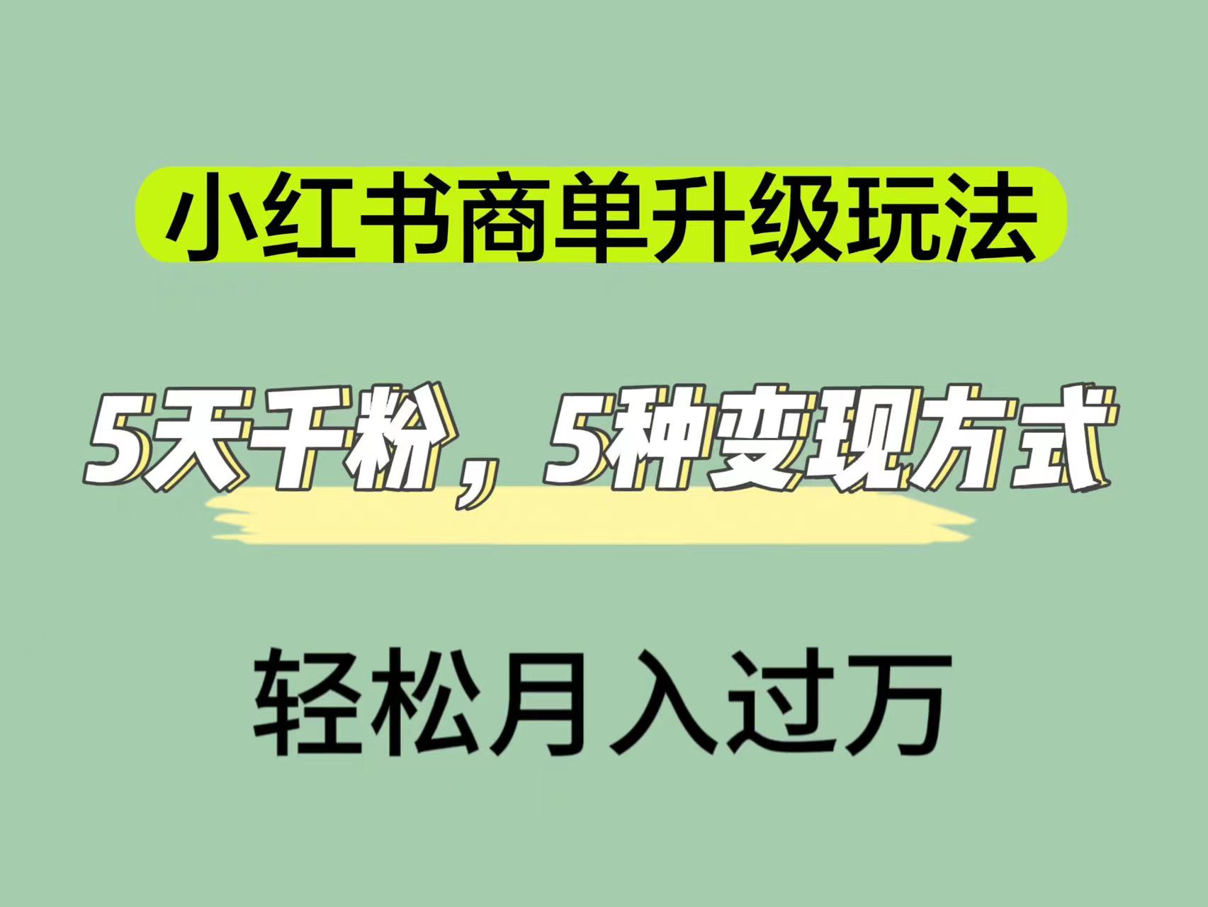 小红书商单升级玩法，5天千粉，5种变现渠道，轻松月入1万+-小哥找项目网创