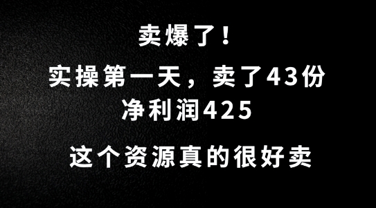 这个资源，需求很大，实操第一天卖了43份，净利润425【揭秘】-小哥找项目网创