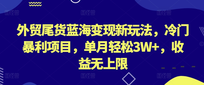 外贸尾货蓝海变现新玩法，冷门暴利项目，单月轻松3W+，收益无上限-小哥找项目网创