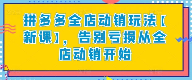 拼多多全店动销玩法【新课】，告别亏损从全店动销开始-小哥找项目网创