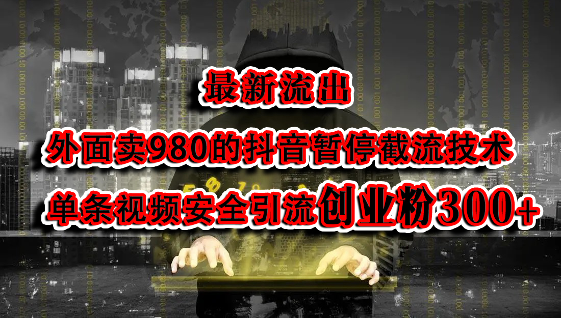 最新流出：外面卖980的抖音暂停截流技术单条视频安全引流创业粉300+-小哥找项目网创