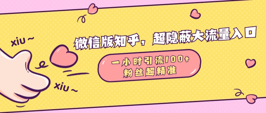 微信版知乎，超隐蔽流量入口，一小时引流100人，粉丝质量超高-小哥找项目网创