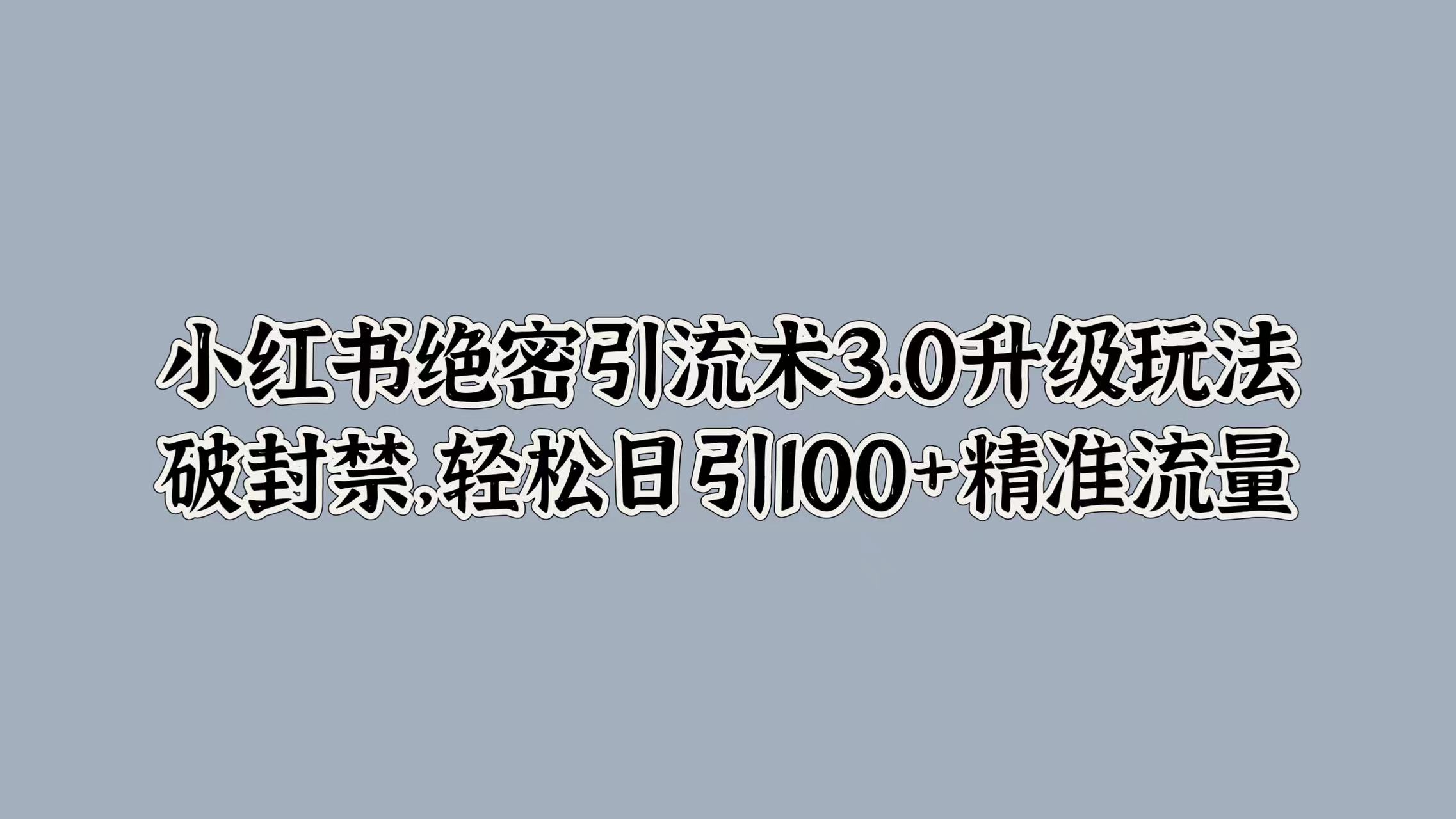 小红书绝密引流术3.0升级玩法，破封禁，轻松日引100+精准流量-小哥找项目网创