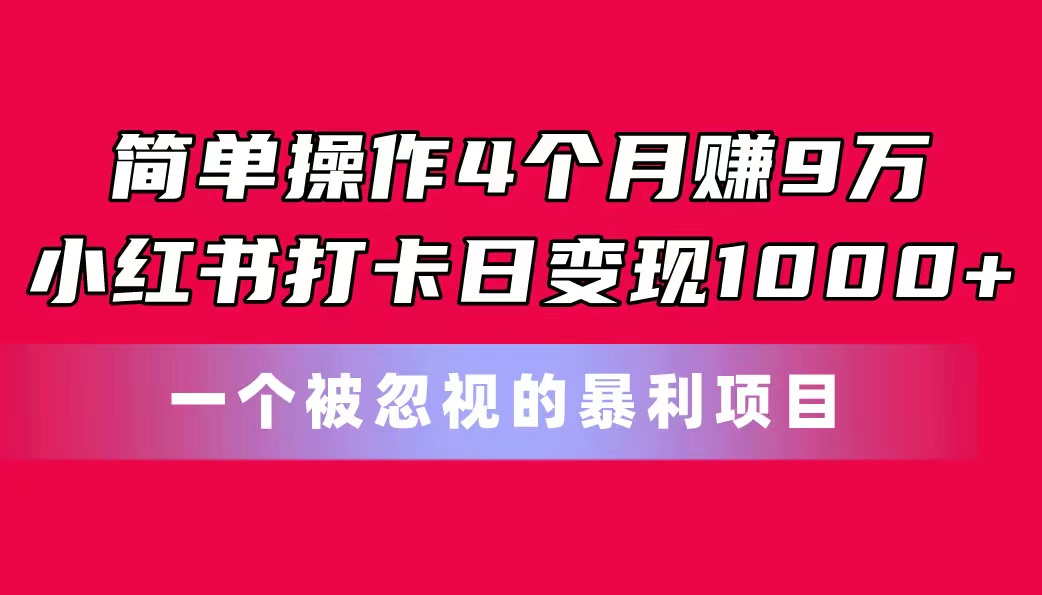 简单操作4个月赚9万！小红书打卡日变现1000+！一个被忽视的暴力项目-小哥找项目网创