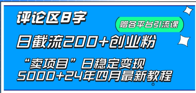 抖音评论区8字日截流200+创业粉 “卖项目”日稳定变现5000+-小哥找项目网创