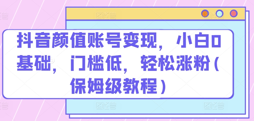 抖音颜值账号变现，小白0基础，门槛低，​轻松涨粉(保姆级教程)-小哥找项目网创