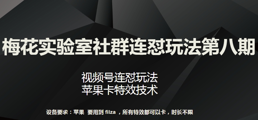 梅花实验室社群连怼玩法第八期，视频号连怼玩法 苹果卡特效技术-小哥找项目网创