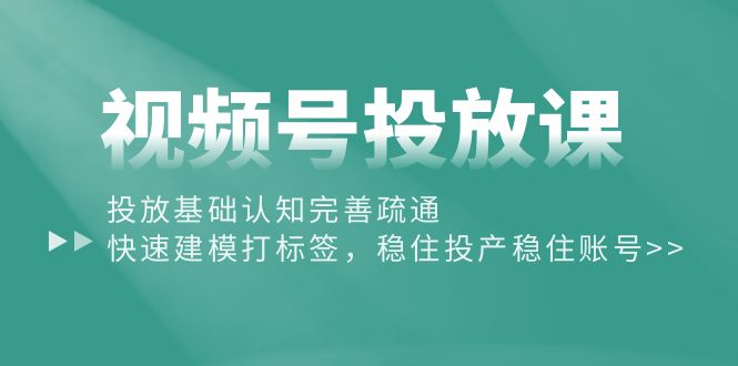 （10205期）视频号投放课：投放基础认知完善疏通，快速建模打标签，稳住投产稳住账号-小哥找项目网创