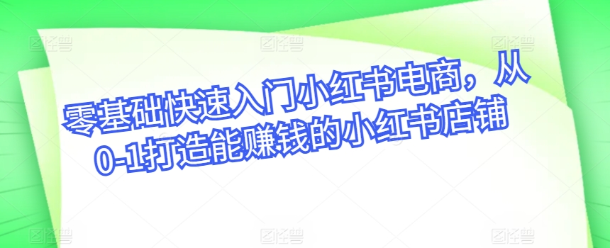 零基础快速入门小红书电商，从0-1打造能赚钱的小红书店铺-小哥找项目网创