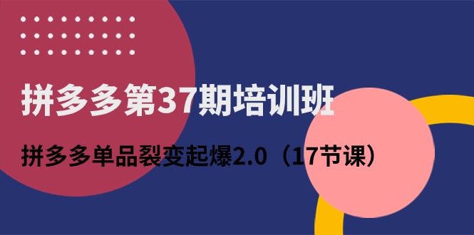 （10835期）拼多多第37期培训班：拼多多单品裂变起爆2.0（17节课）-小哥找项目网创