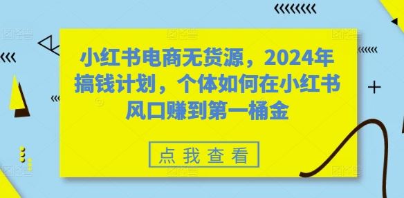 小红书电商无货源，2024年搞钱计划，个体如何在小红书风口赚到第一桶金-小哥找项目网创