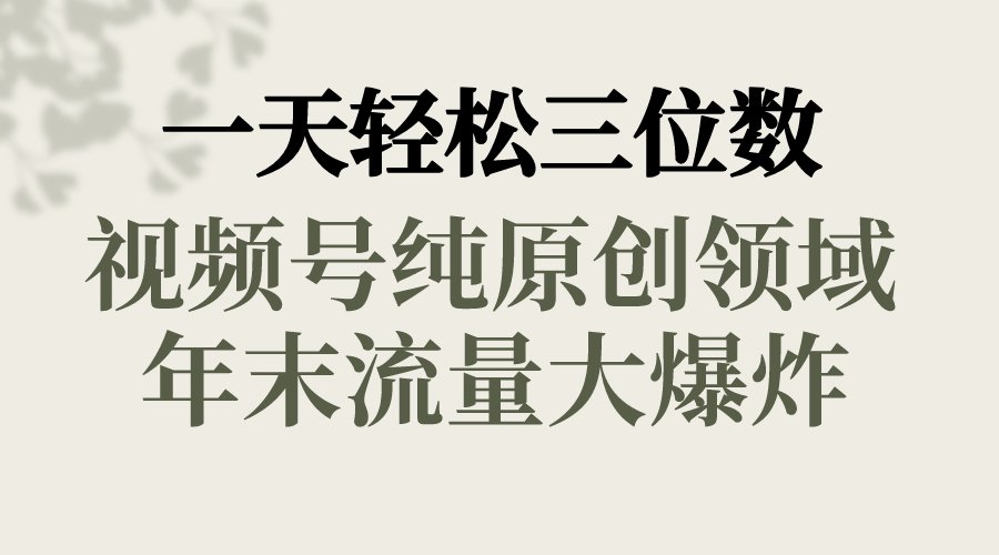 一天轻松三位数，视频号纯原创领域，春节童子送祝福，年末流量大爆炸，-小哥找项目网创