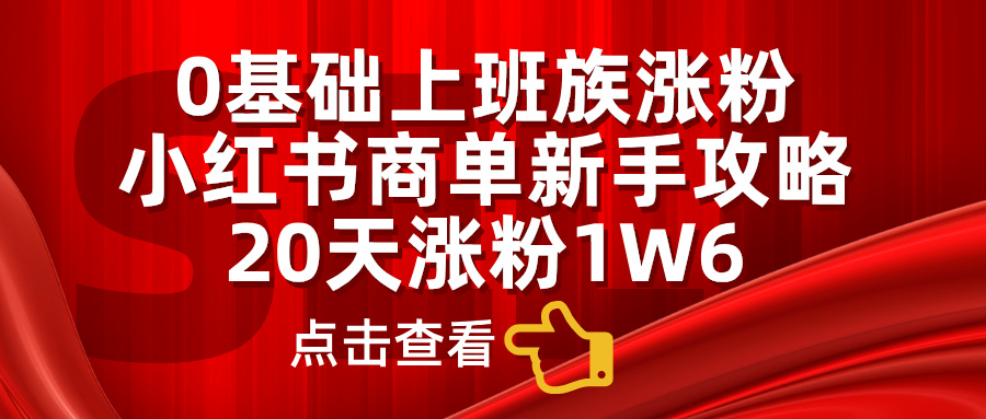 小红书商单新手攻略，20天涨粉1.6w，0基础上班族涨粉-小哥找项目网创