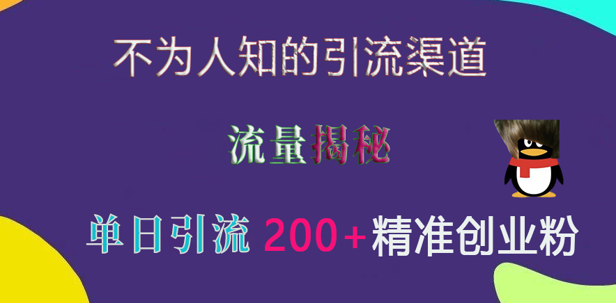 不为人知的引流渠道，流量揭秘，实测单日引流200+精准创业粉-小哥找项目网创