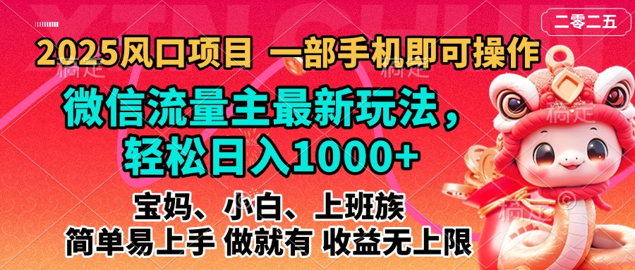 2025蓝海风口项目，微信流量主最新玩法，轻松日入1000+，简单易上手，做就有 收益无上限-小哥找项目网创