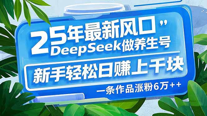 25年最新风口，用DeepSeek做养生号，新手轻松日赚上千块，一条作品涨粉…-小哥找项目网创