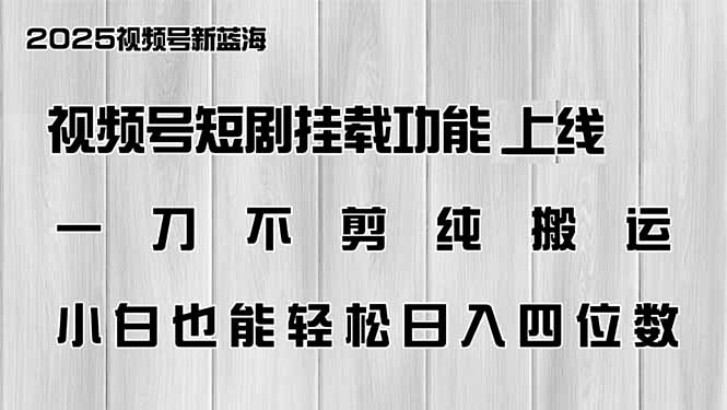 视频号短剧挂载功能上线，一刀不剪纯搬运，小白也能轻松日入四位数-小哥找项目网创